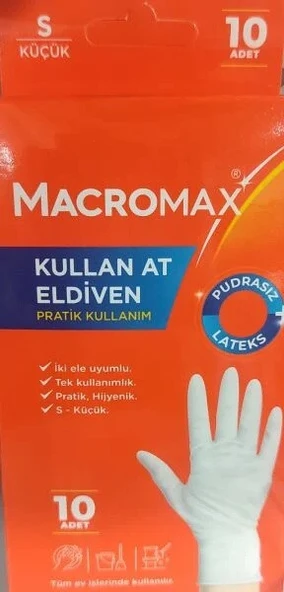 MACROMAX KULLAN AT ELDİVEN S BOY 10LU PUDRASIZ LATEKS BEYAZ  9756 ürün görseli 1
