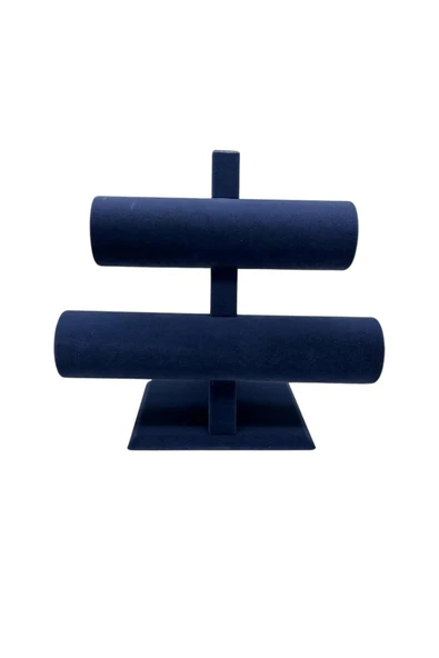 Süet Kaplama Lacivert Renk 26/18 cm İki Kademeli Saat Bileklik Sergileme Standı - Resim 3