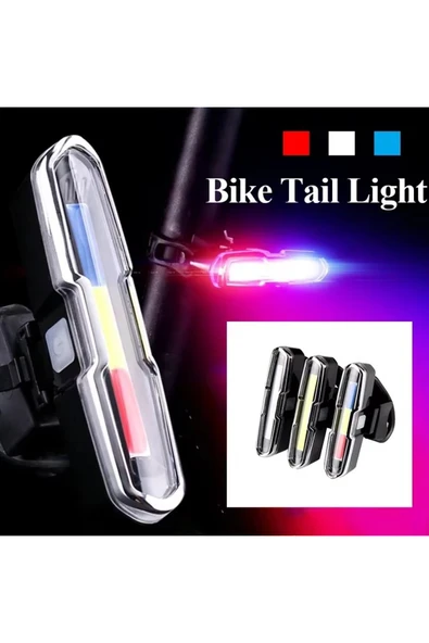 Bisiklet Led İkaz Uyarı Fener Mavi Kırmızı Beyaz Çakarlı USB Şarjlı Stop Lambası - Resim 2