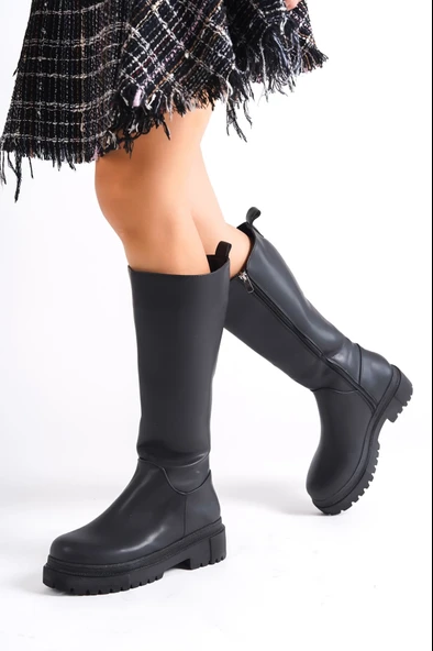 JET-MIRA Bağcıksız Fermuarlı Ortopedik Taban Kadın Çizme CST - Siyah ürün görseli