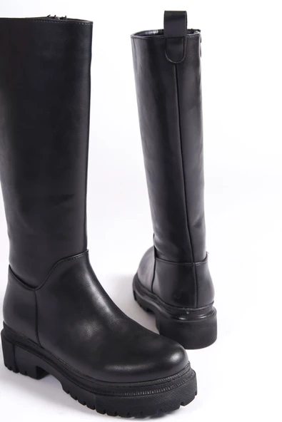 JET-MIRA Bağcıksız Fermuarlı Ortopedik Taban Kadın Çizme CST - Siyah - Resim 6