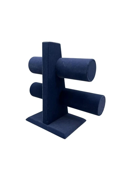 Süet Kaplama Lacivert Renk 26/18 cm İki Kademeli Saat Bileklik Sergileme Standı - Resim 2