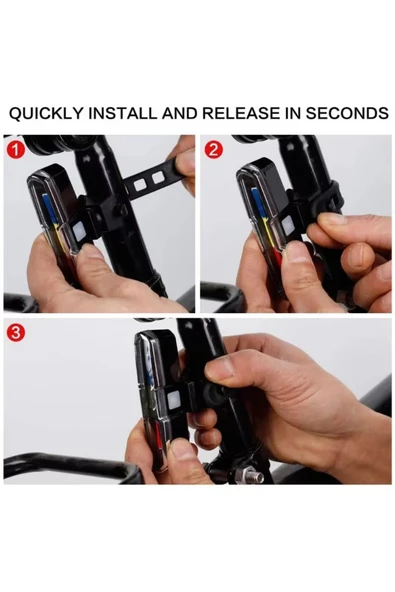 Bisiklet Led İkaz Uyarı Fener Mavi Kırmızı Beyaz Çakarlı USB Şarjlı Stop Lambası - Resim 4