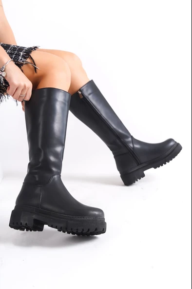 JET-MIRA Bağcıksız Fermuarlı Ortopedik Taban Kadın Çizme CST - Siyah - Resim 2