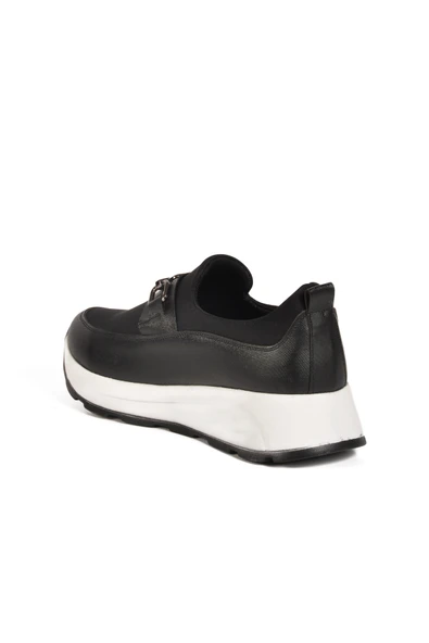 Ayakmod Siyah Beyaz Hafif Bağcıksız Kadın Casual Ayakkabı 1705 Z - Resim 4