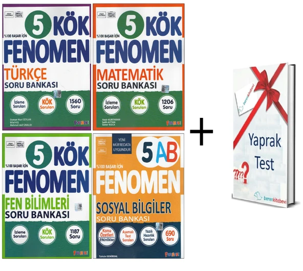 Fenomen 5.Sınıf KÖK Matematik+Fen+Türkçe+5AB Sosyal Soru Bankası(4 Kitap+Hediye)