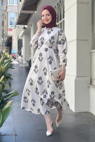 Alina Sıyah Kadın Trend Rahat Günlük Beli Lastikli Detaylı Keten Elbise ALINA-0476 - Resim 2