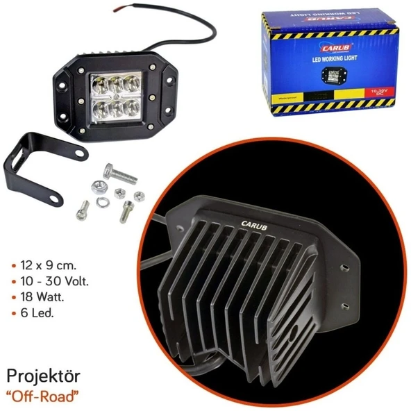 BEYAZLED Off ROAD GÖMME SİS FARI Farı PROJEKTÖR 6 LED 10-30V 18W - 5