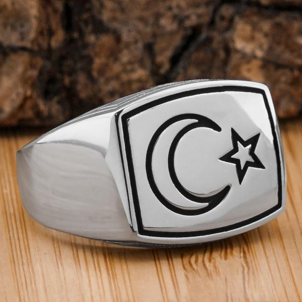 Ay Yıldız Sade Parlak 925 Ayar Gümüş Yüzük ürün görseli 1