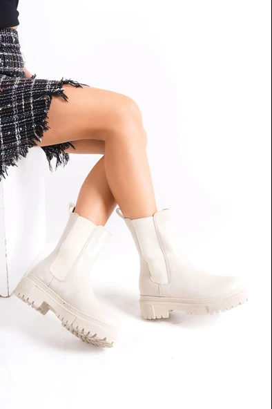 JET-LORA Bağcıksız Lastikli Ortopedik Taban Kadın Bot  CKT - Krem - Resim 3