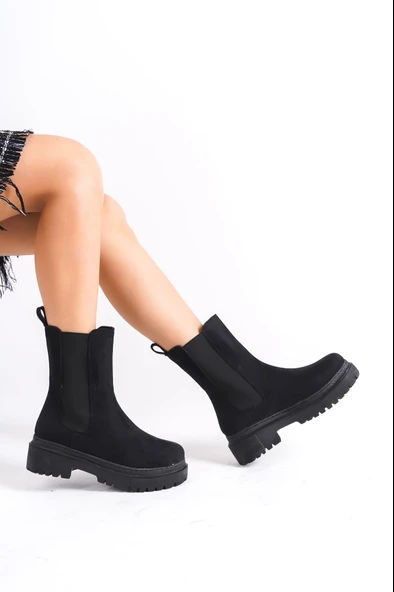 JET-LORA Bağcıksız Lastikli Süet Ortopedik Taban Kadın Bot SST - Siyah - Resim 2