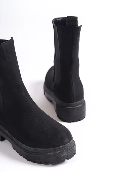 JET-LORA Bağcıksız Lastikli Süet Ortopedik Taban Kadın Bot SST - Siyah - Resim 5