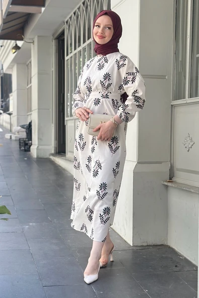 Alina Sıyah Kadın Trend Rahat Günlük Beli Lastikli Detaylı Keten Elbise ALINA-0476 - Resim 3