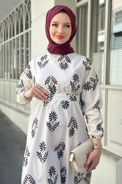 Alina Sıyah Kadın Trend Rahat Günlük Beli Lastikli Detaylı Keten Elbise ALINA-0476 - Resim 4