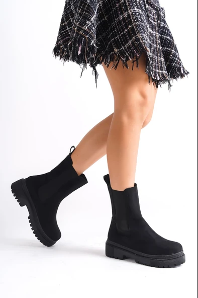 JET-LORA Bağcıksız Lastikli Süet Ortopedik Taban Kadın Bot SST - Siyah ürün görseli