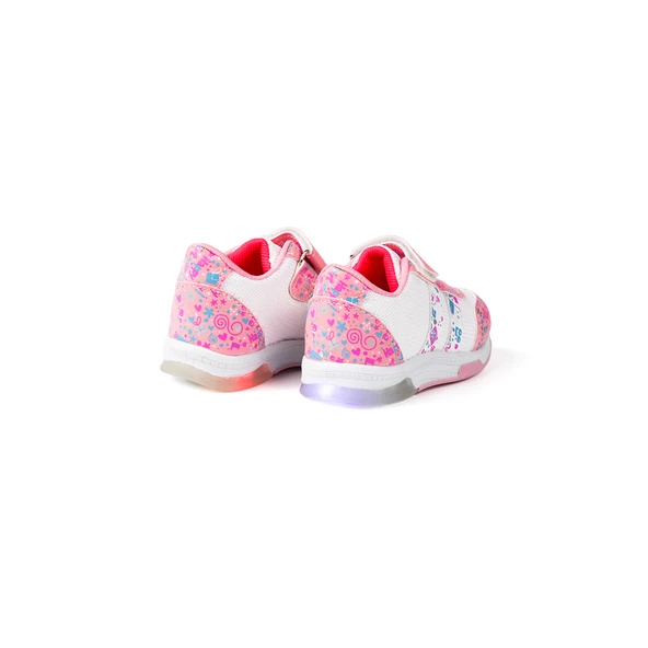 Kız Bebe Pembe Beyaz Desenli Işıklı Cırtlı Sneaker Günlük Spor Ayakkabı - 2
