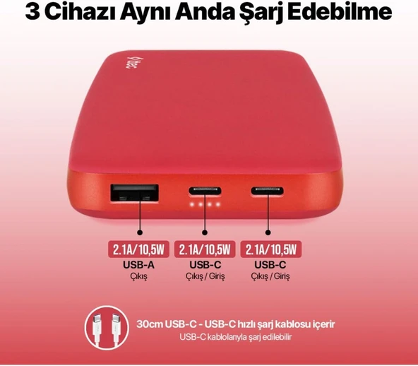Ttec 2BB204GK1 ChargeUp 10.000 mAh Taşınabilir Şarj Aleti/Powerbank Kırmızı - Resim 4