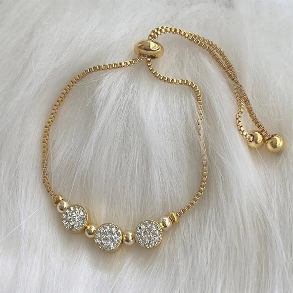 Altın Renk Zirkon Taşlı Üçlü Macun Asansör Bileklik ürün görseli 1