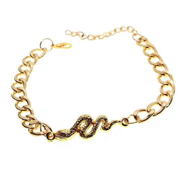 Altın Renk Unisex Yılan Figurlu Cadena Bileklik ürün görseli 1