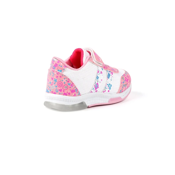 Kız Bebe Pembe Beyaz Desenli Işıklı Cırtlı Sneaker Günlük Spor Ayakkabı - 5