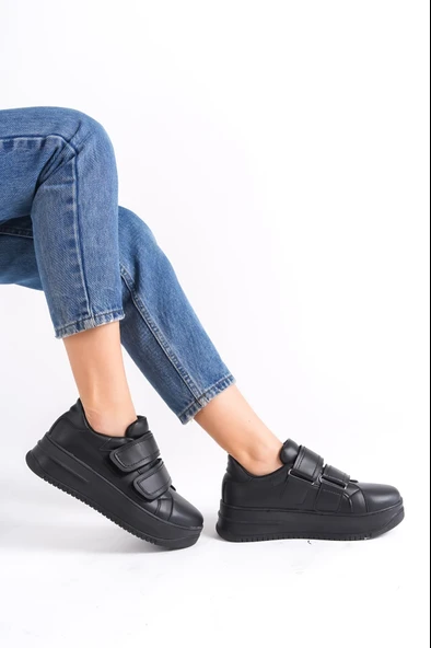 JET-VALENCIA Bağcıksız Cırt Cırtlı Ortopedik Taban Kadın Sneaker Spor Ayakkabı CST - Siyah - Resim 2