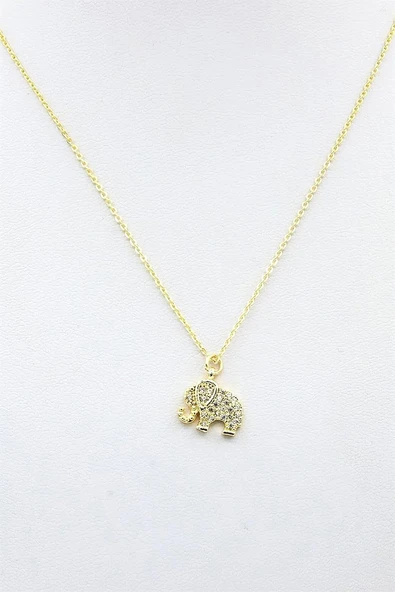 Altın Renk Zirkon Taşlı Kolye Fil Kolye Zirkon - Resim 2