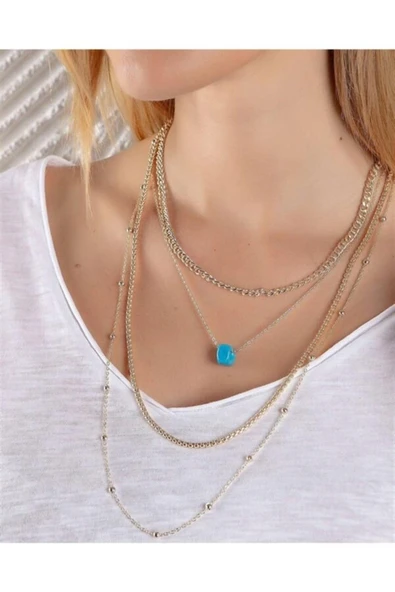 Altın Sarısı Bodrum Boncuk Detaylı Çoklu Kolye ürün görseli