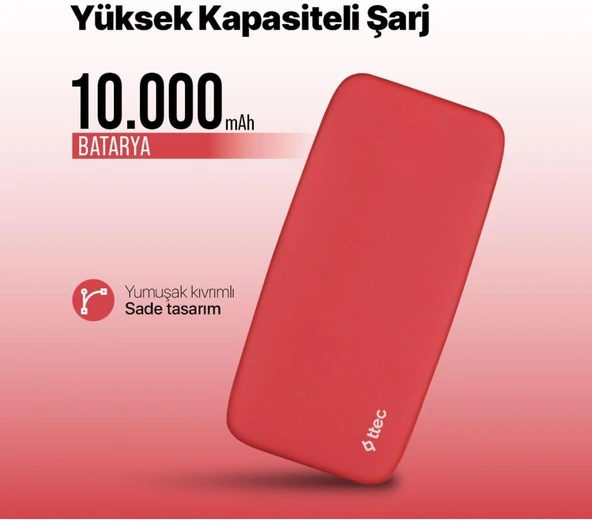 Ttec 2BB204GK1 ChargeUp 10.000 mAh Taşınabilir Şarj Aleti/Powerbank Kırmızı - Resim 2