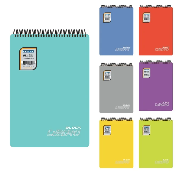 Gıpta Chromo A6 80 Yaprak Plastik Kapak Üstten Spiralli Not Defteri Kareli (6098) ürün görseli