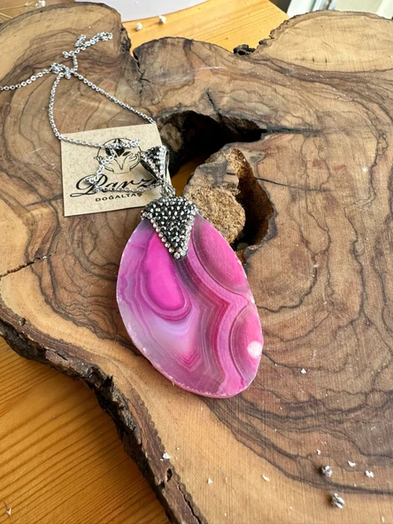 Markazit Taş İşlemeli Akik Doğal Taş Kolye