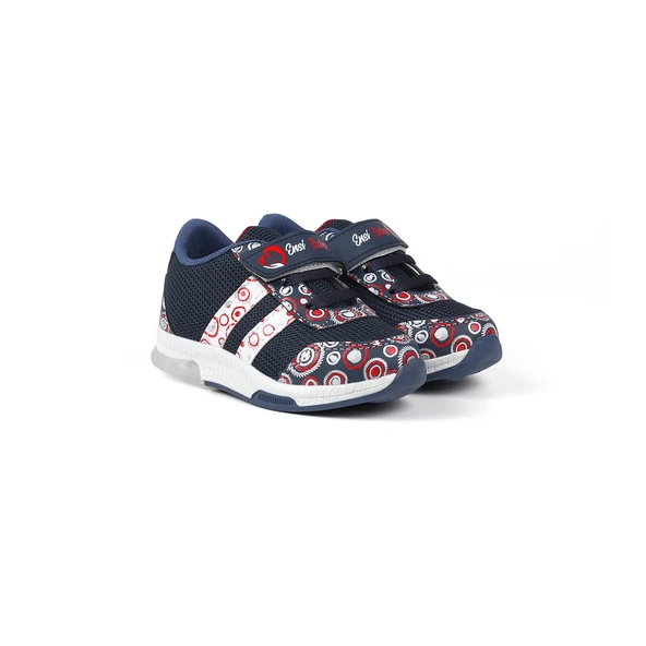 Unisex Bebe Lacivert Desenli Işıklı Cırtlı Sneaker Günlük Spor Ayakkabı - 1