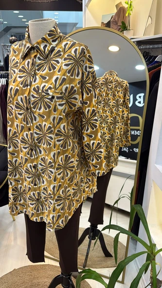 invee çicek desenli gomlek 7155 sari - 6