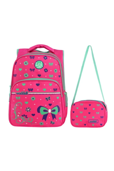 Pembe Kalp Desenli İlkokul Sırt ve Beslenme Çantası 3026 ürün görseli