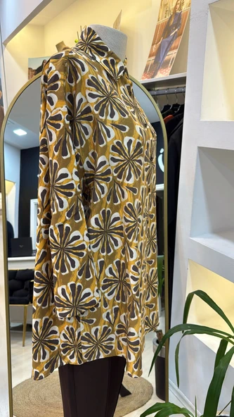 invee çicek desenli gomlek 7155 sari - 3