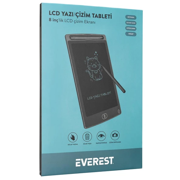 Everest EV-DY100 8,5" Siyah Tek Tuşla Sil Dijital Yazı Tahtası Yazı Alanı 125x175mm - Resim 2