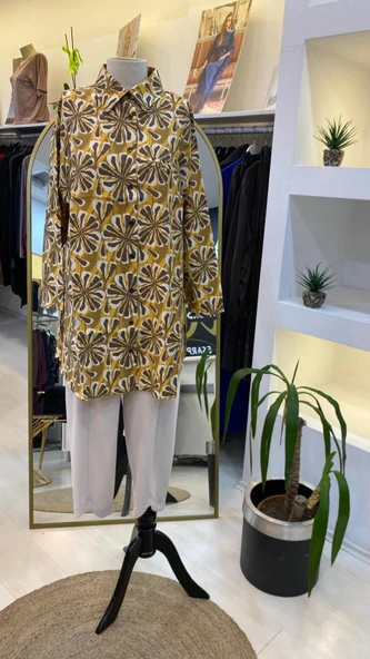 invee çicek desenli gomlek 7155 sari - 1
