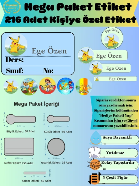 DeepCraft Mega Paket 216 Adet Okul Etiketi Premium Kişiye Özel Etiket