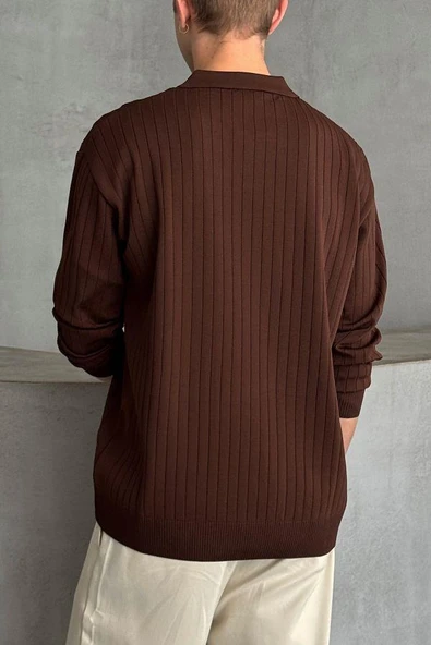 Erkek Slim Fit Polo Yaka Fitilli Triko Kazak -26107 - 12