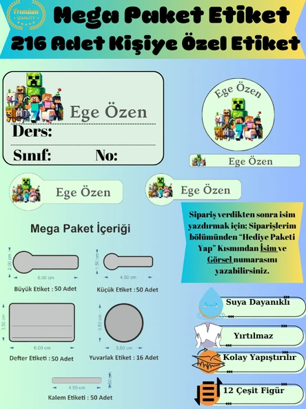 DeepCraft Mega Paket 216 Adet Okul Etiketi Premium Kişiye Özel Etiket - 1