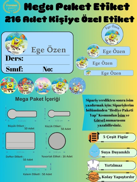DeepCraft Mega Paket 216 Adet Okul Etiketi Premium Kişiye Özel Etiket