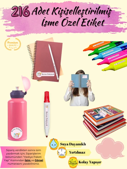 DeepCraft Mega Paket 216 Adet Okul Etiketi Premium Kişiye Özel Etiket - 3