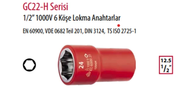 CETA GC22-H24 1/2" 1000V 6 Köşe Lokma Anahtarlar ürün görseli
