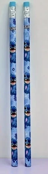 Stitch Temalı HB Kalem ile Silgi Üstleri - 2mm Kurşun, Çatlama Direnci Tasarımı, Mavi ve Mor Çiçek Desenleri, Okul, Sanat Projeleri ve Yaratıcı Yazma
