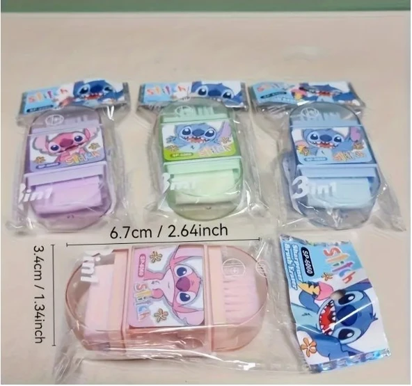 Disney Stitch Kalemtıraş Silgi Fırça 3'ü 1 arada Karikatür Stitch Rulo Kalem Ofis Malzemeleri - 2
