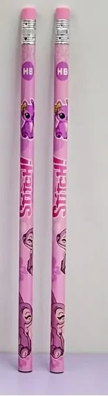 Stitch Temalı HB Kalem ile Silgi Üstleri - 2mm Kurşun, Çatlama Direnci Tasarımı, Mavi ve Mor Çiçek Desenleri, Okul, Sanat Projeleri ve Yaratıcı Yazma