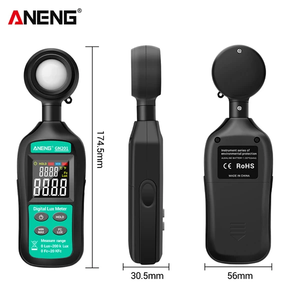 Gn201 Lux Metre Lüx Metre Aneng Dijital Işık Ölçer 200K Fotometre Uv Metre Radyometre - 6