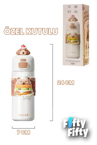 DILLER 480 ML Tek Kapak Çift Kullanım Pipetli/Pipetsiz Taşıma El Askılı Vacum Cup/Çelik Termos -FFD9351-480 - 4