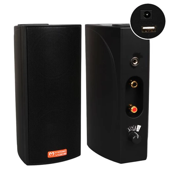 Magicvoice MV-19 2X7.5 CM 40 Watt Komütatörlü Hat Trafolu Siyah Sütun Hoparlör (2'Li Takım)
