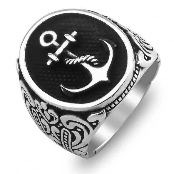 Denizci Çapası Oval 925 Ayar Gümüş Yüzük - Resim 3