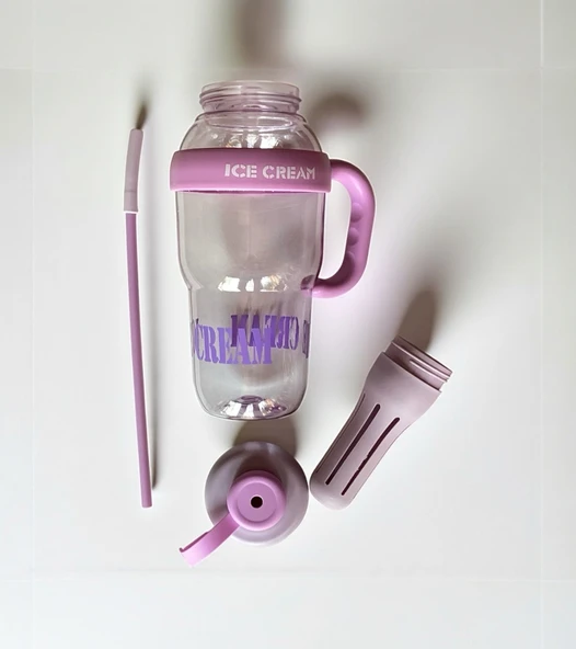 1300 ml Kulplu Suluk Matara Detox ve Soğuk İçecek Şişesi Pipetli Suluk Taşınabilir BPA içermez Mor - 5